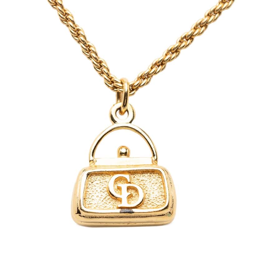 Dior Gold Plated CD Logo Bag Pendant Necklace Gold Metal Very good condition - Back View
