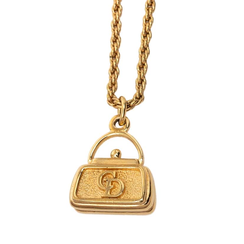 Dior Gold Plated CD Logo Bag Pendant Necklace Gold Metal Very good condition - Inside View