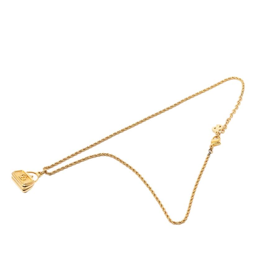 Dior Gold Plated CD Logo Bag Pendant Necklace Gold Metal Very good condition - Box View