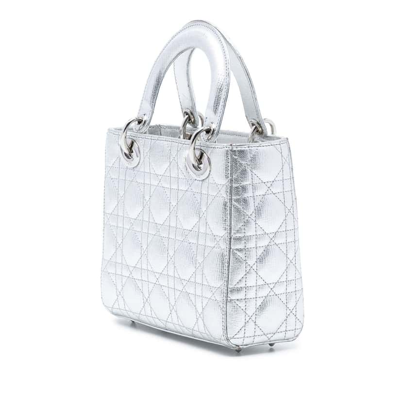 Dior Small Metallic Grained Calfskin Cannage My ABCDior Lady Dior Silver Leather Very good condition - Back View