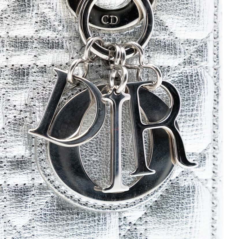 Dior Small Metallic Grained Calfskin Cannage My ABCDior Lady Dior Silver Leather Very good condition - Box View