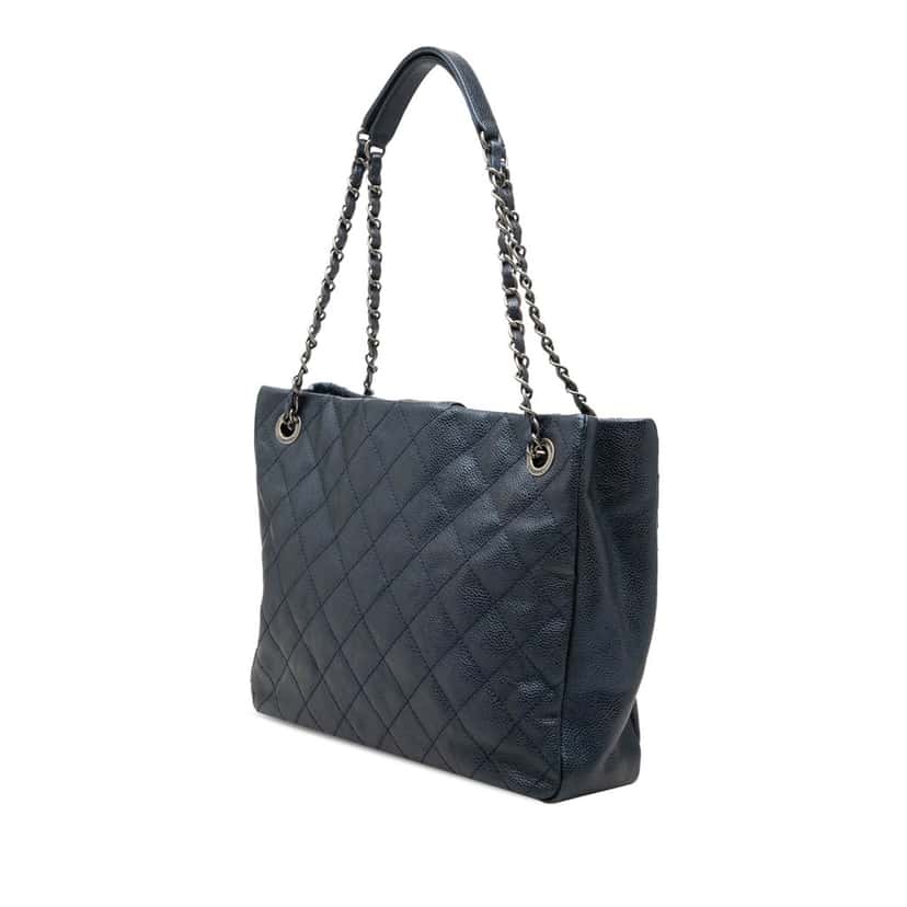 Chanel Medium Caviar Iridescent Chic Shopping Tote Blue Leather Very good condition - Back View