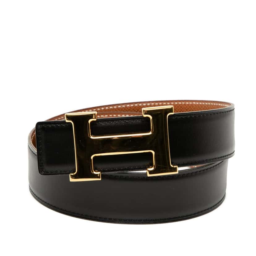Hermès Box Calf and Courchevel Constance H Reversible Belt