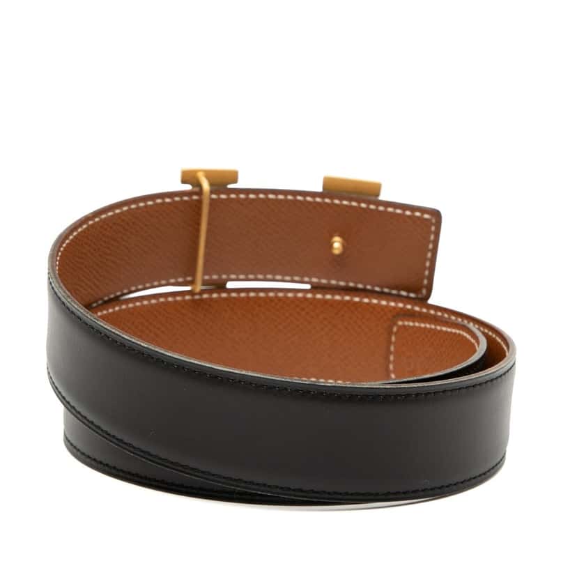 Hermès Box Calf and Courchevel Constance H Reversible Belt Black Leather Very good condition - Inside View