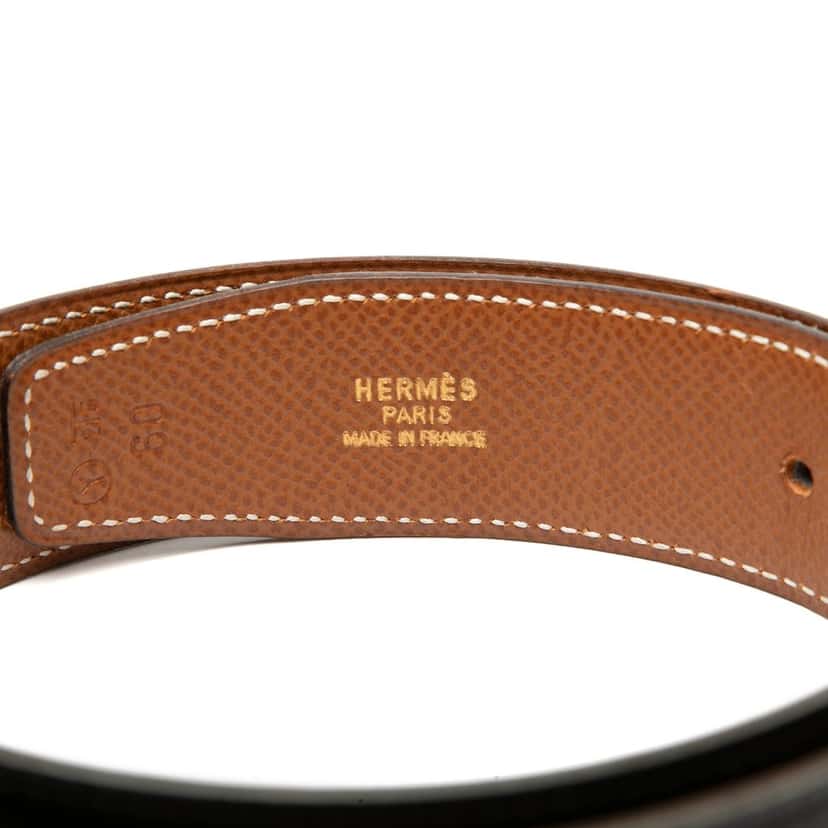 Hermès Box Calf and Courchevel Constance H Reversible Belt Black Leather Very good condition - Model View