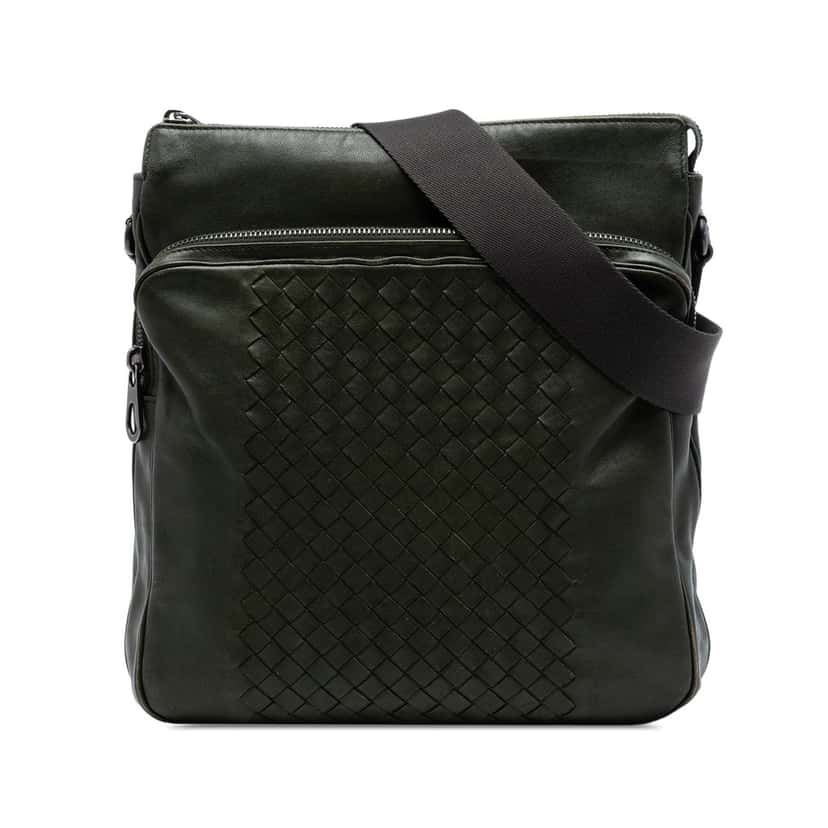 Bottega Veneta Intrecciato Trimmed Nappa Crossbody Green Leather Very good condition - Front View