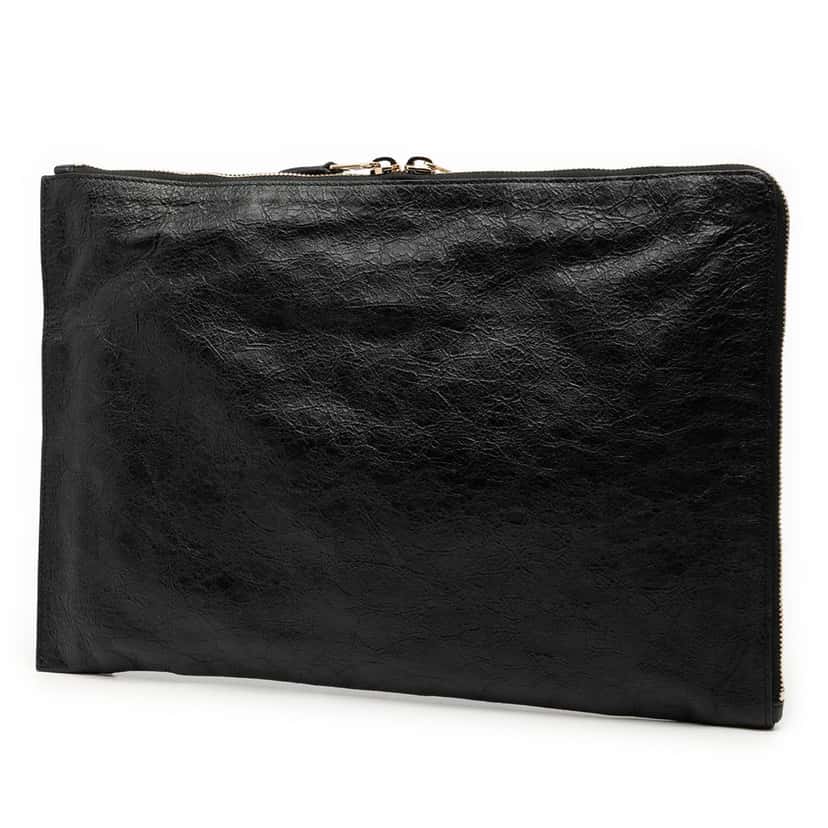 Balenciaga Lambskin Motocross Giant 12 Zip Around Flat Clutch Black Leather Very good condition - Back View