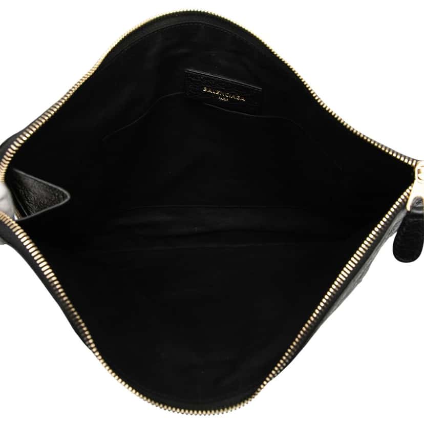 Balenciaga Lambskin Motocross Giant 12 Zip Around Flat Clutch Black Leather Very good condition - Model View