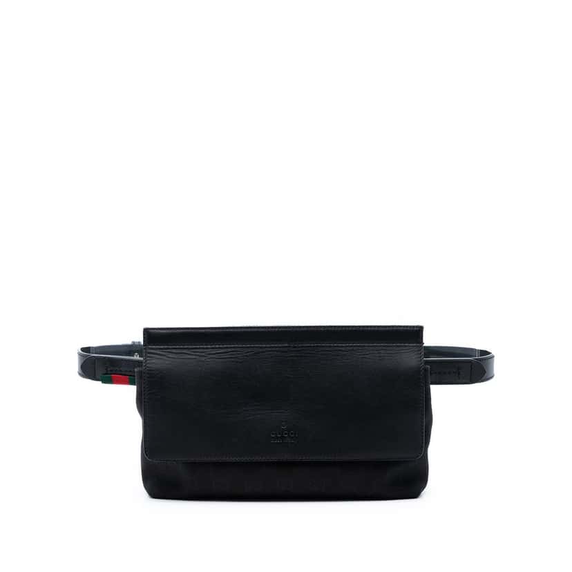 Gucci GG Canvas and Leather Web Belt Bag Black Very good condition - Front View