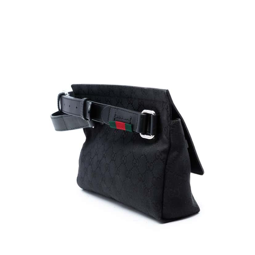 Gucci GG Canvas and Leather Web Belt Bag Black Very good condition - Back View