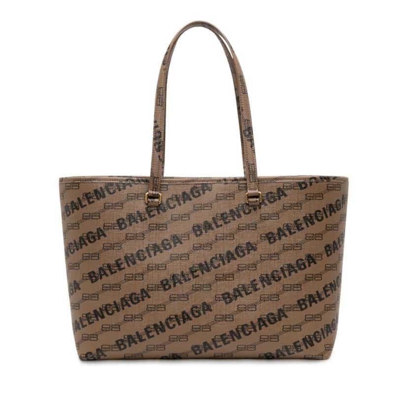 Balenciaga BB Monogram Coated Canvas Signature Shopper M Brown Very good condition - Front View