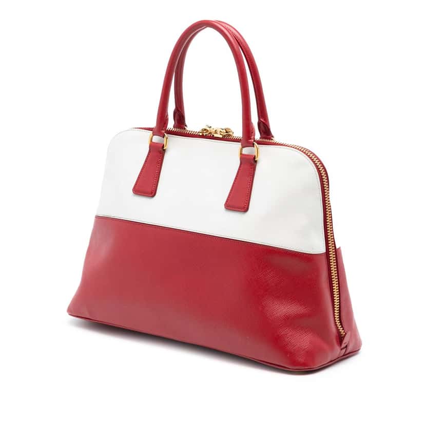 Prada Medium Bicolor Saffiano Lux Promenade Satchel Red Leather Very good condition - Back View