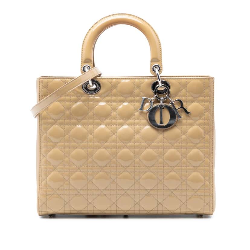 Dior Large Patent Cannage Lady Dior Beige Leather Very good condition - Front View