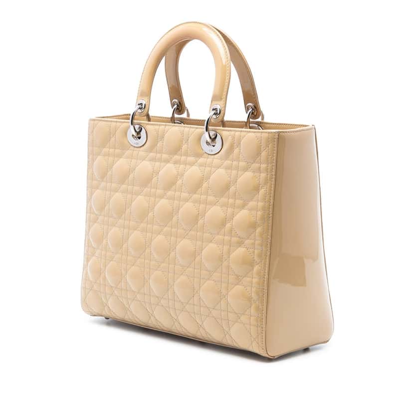 Dior Large Patent Cannage Lady Dior Beige Leather Very good condition - Back View