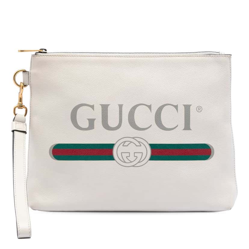 Gucci Leather Logo Clutch White Leather Very good condition - Front View