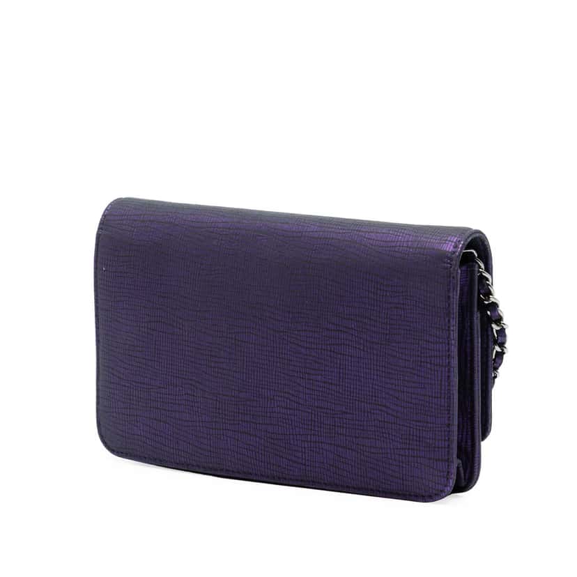 Chanel CC Metallic Crackling Lizard Printed Leather Wallet on Chain Purple Leather Very good condition - Back View
