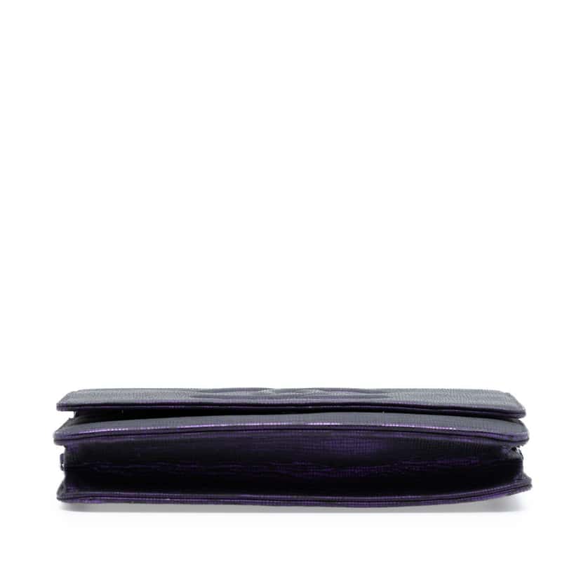 Chanel CC Metallic Crackling Lizard Printed Leather Wallet on Chain Purple Leather Very good condition - Inside View