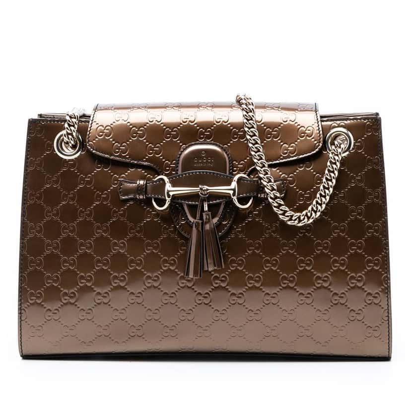 Gucci Large Guccissima Emily Shoulder Bag Brown Leather Very good condition - Front View