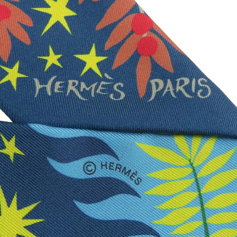 Hermès Sous Le Charme D Orphee Silk Twilly Scarf Blue Very good condition - Inside View