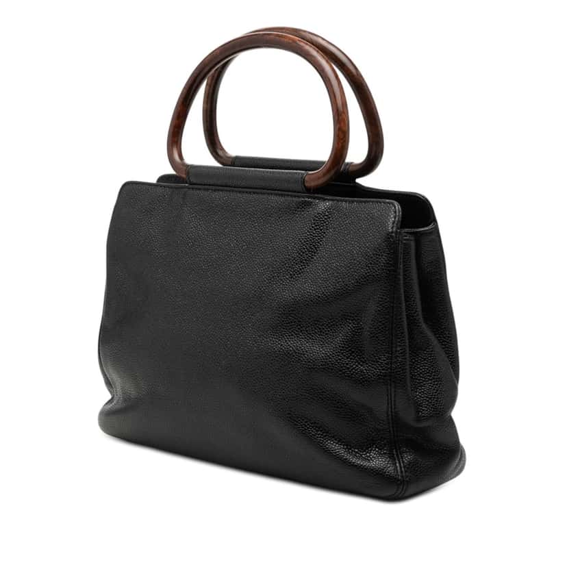 Chanel CC Caviar Wood Top Handle Bag Black Leather Very good condition - Back View