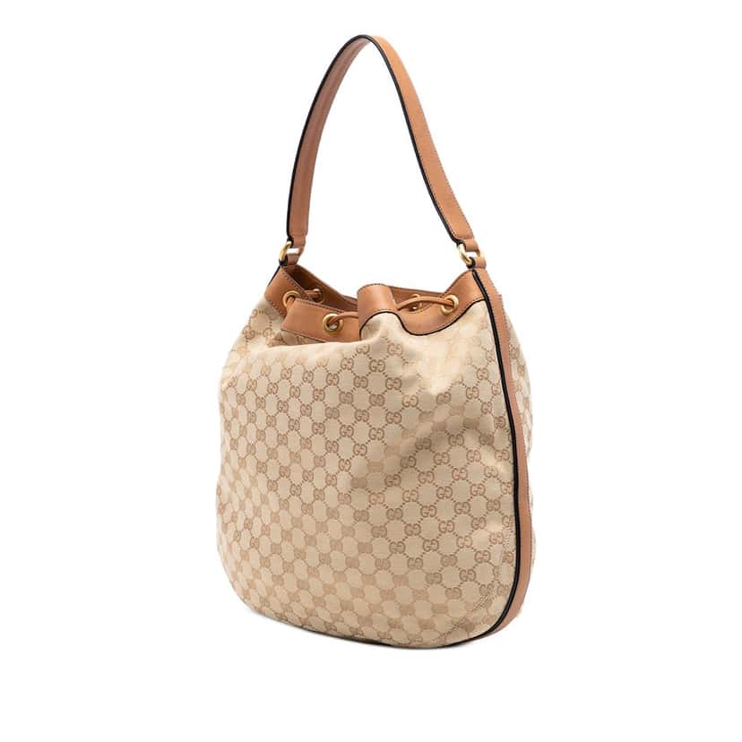 Gucci GG Canvas Web Rania Drawstring Hobo Beige Very good condition - Back View