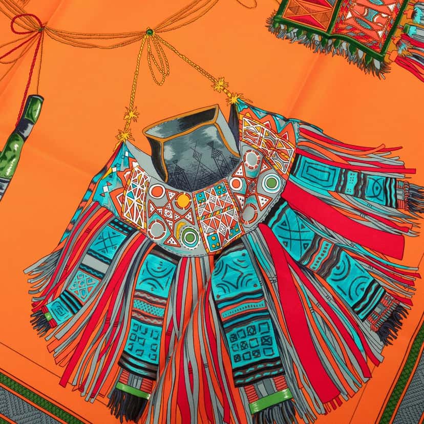 Hermès Cuirs Du Desert Silk Scarf 90 Orange Very good condition - Inside View