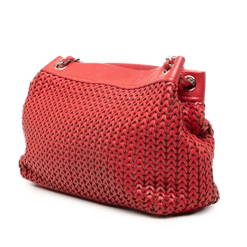 Chanel Woven Caviar CC Charm Tote Red Leather Very good condition - Back View