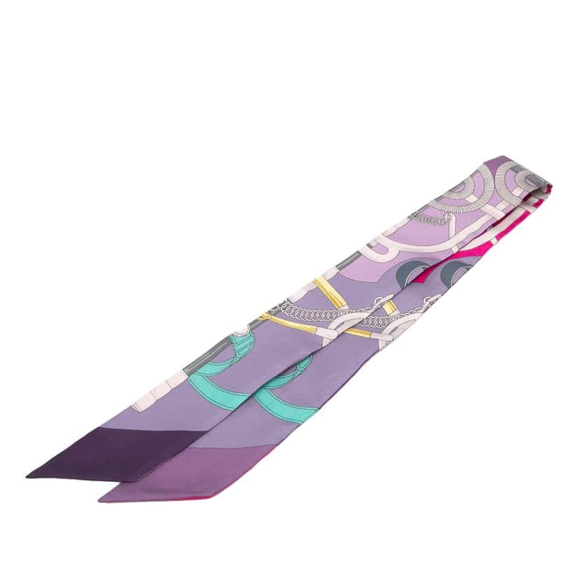 Hermès Eperon D Or Silk Twilly Scarf Purple Very good condition - Back View