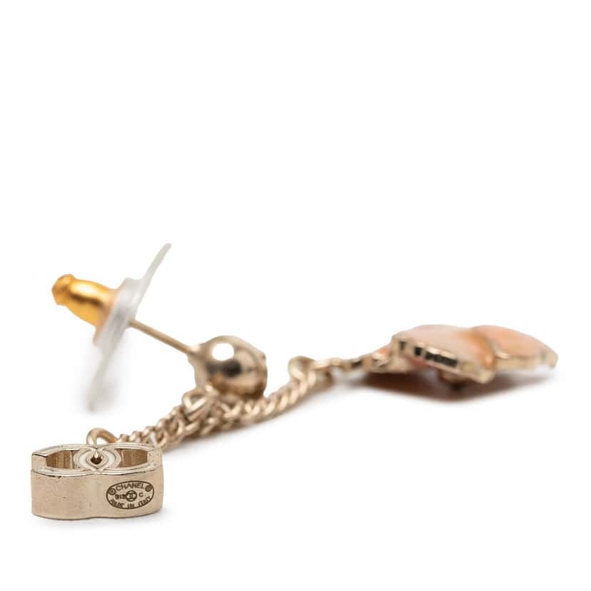 Chanel Gold Plated Enamel CC and Flower Drop Push Back Earrings Gold Metal Very good condition - Inside View