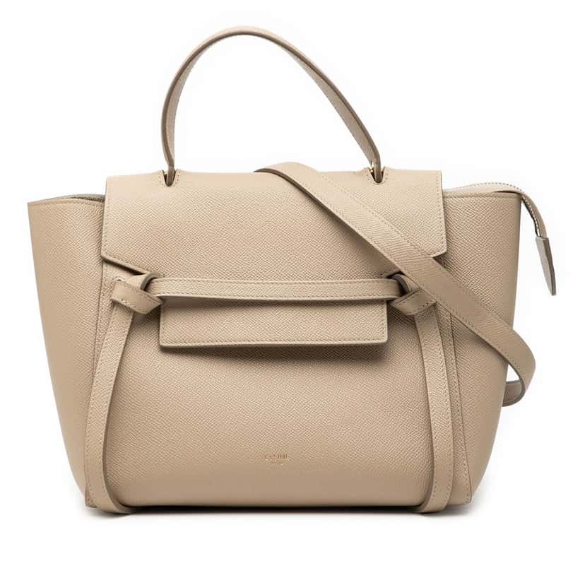 Celine Micro Grained Calfskin Belt Bag Beige Leather Very good condition - Front View