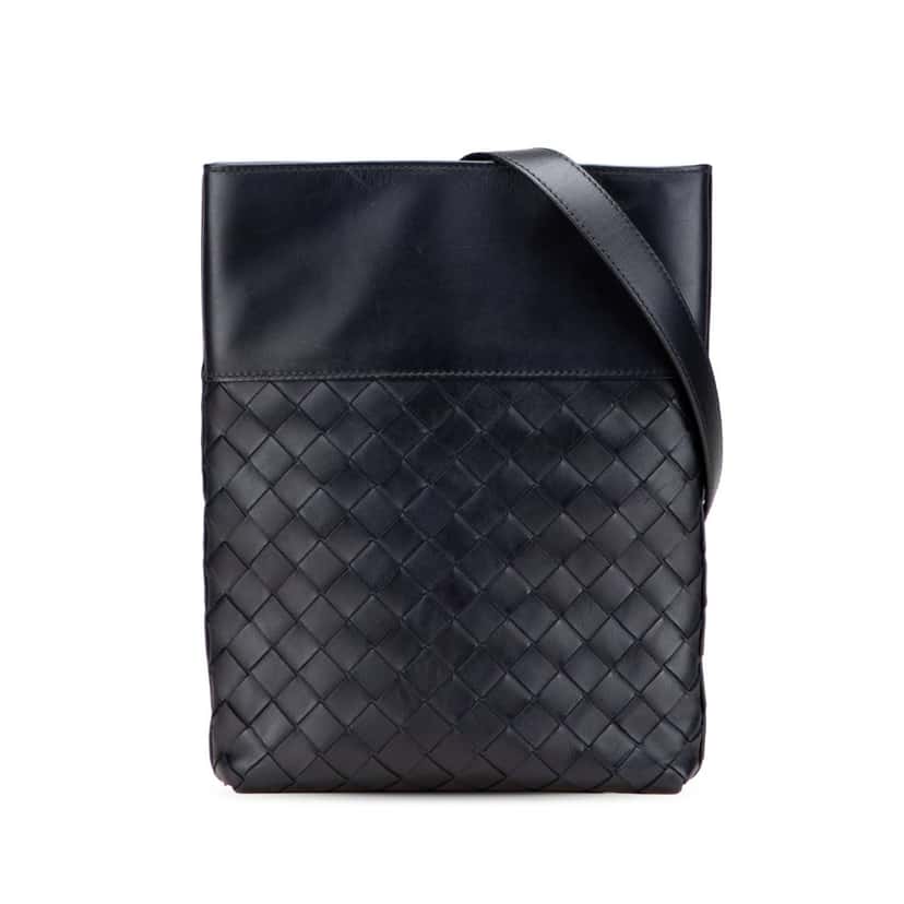 Bottega Veneta Nappa Intrecciato Messenger Bag Black Leather Very good condition - Front View