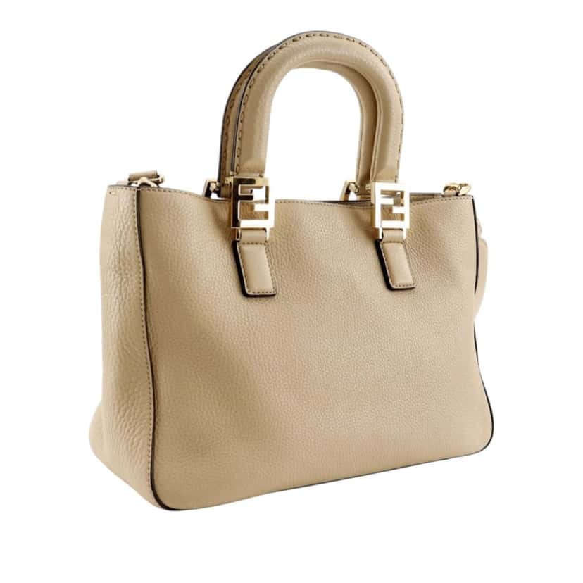 Fendi Small Leather Selleria FF Tote Beige Leather Very good condition - Back View