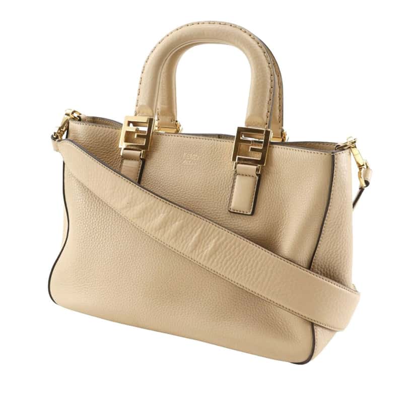 Fendi Small Leather Selleria FF Tote Beige Leather Very good condition - Inside View