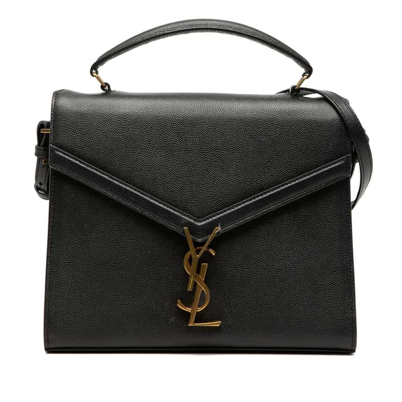 Saint Laurent Medium Grain de Poudre Classic Monogram Cassandra Top Handle Bag Black Leather Very good condition - Front View