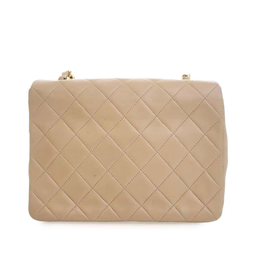 Chanel Small Square Quilted Lambskin Flap Beige Leather Very good condition - Model View