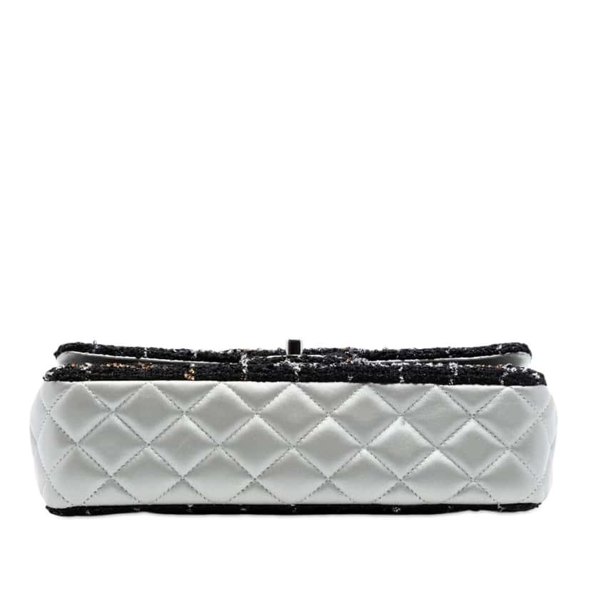 Chanel Medium Classic Quilted Tweed and Metallic Lambskin Double Flap Black Good condition - Inside View