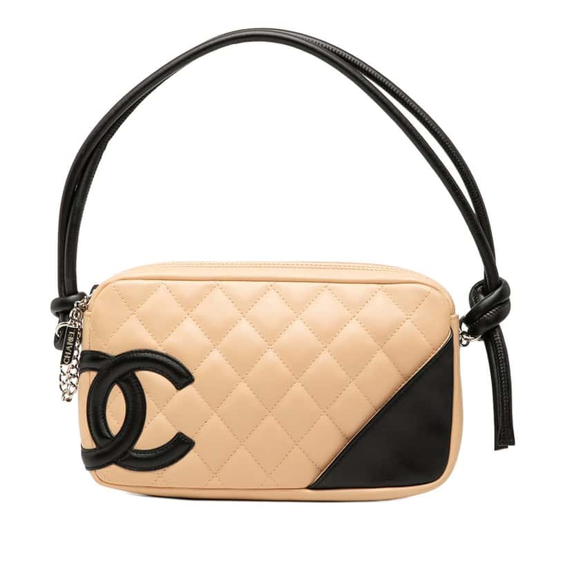 Chanel Quilted Lambskin Cambon Ligne Pochette Beige Leather Very good condition - Front View
