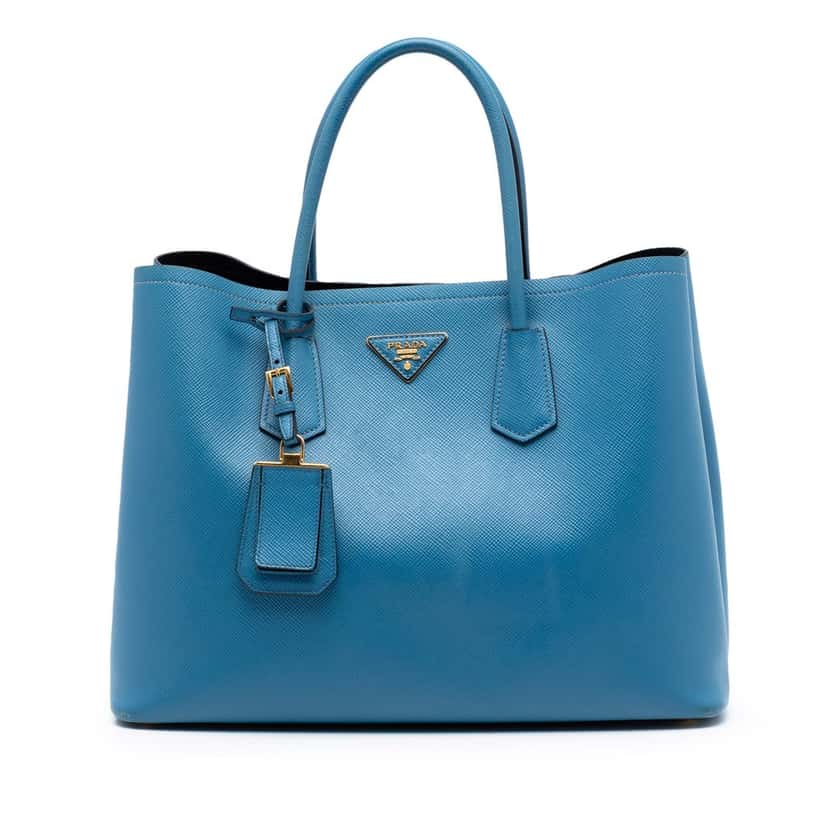 Prada Large Saffiano Cuir Double Satchel Blue Leather Very good condition - Front View