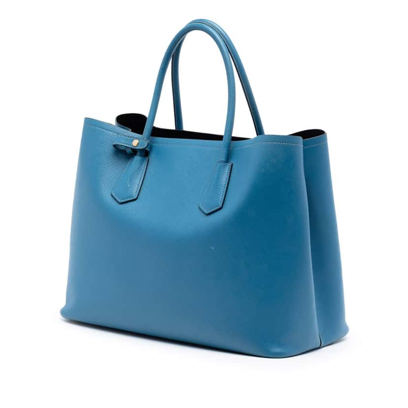 Prada Large Saffiano Cuir Double Satchel Blue Leather Very good condition - Back View