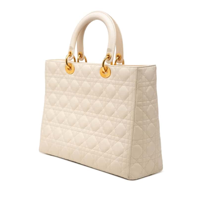 Dior Large Lambskin Cannage Lady Dior White Leather Very good condition - Back View