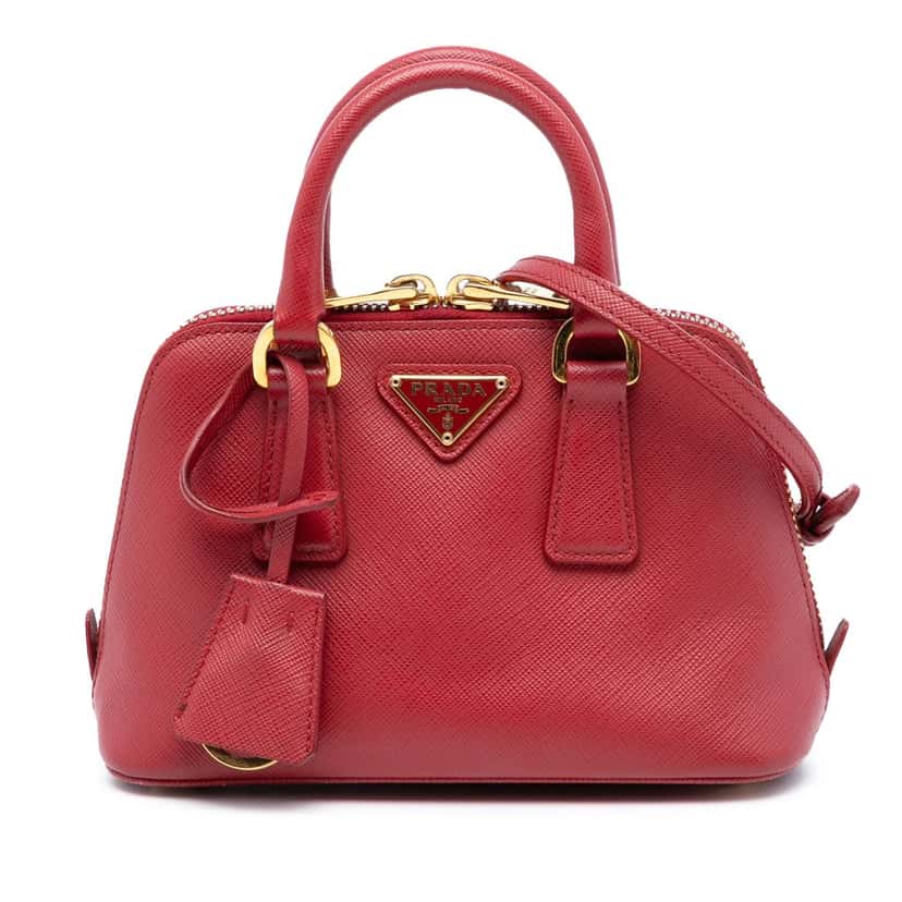 Prada Mini Saffiano Lux Promenade Satchel Red Leather Very good condition - Front View