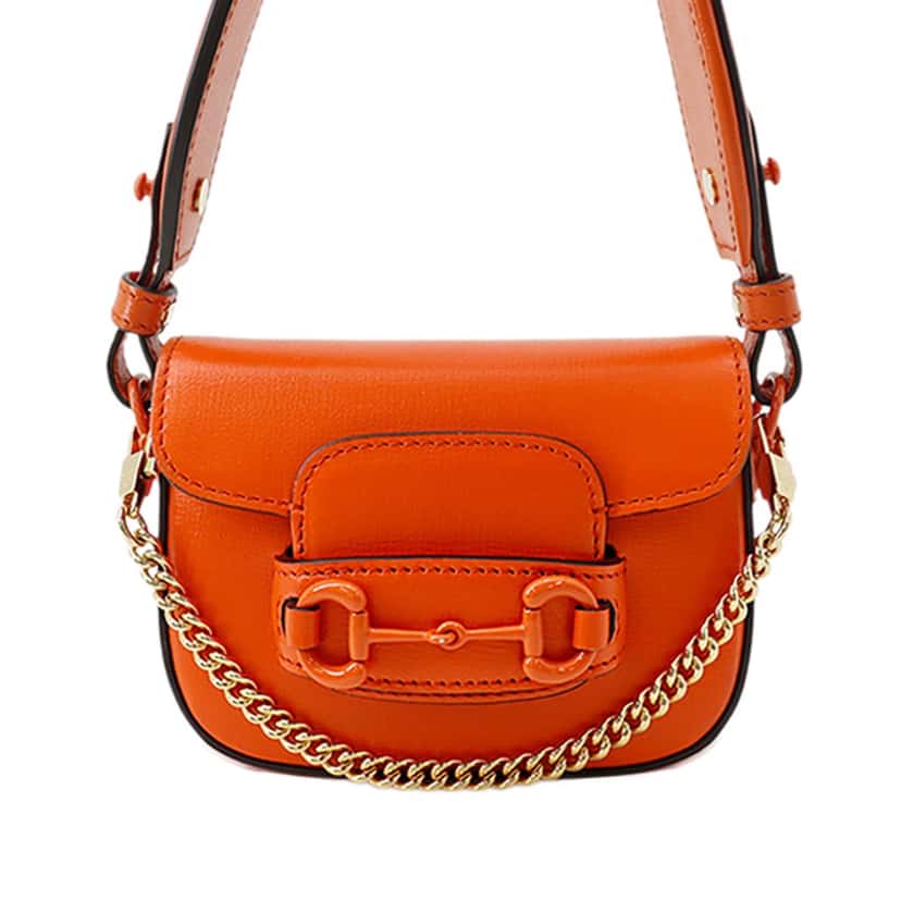 Gucci Mini Calfskin Horsebit 1955 Web Satchel Orange Leather Very good condition - Front View