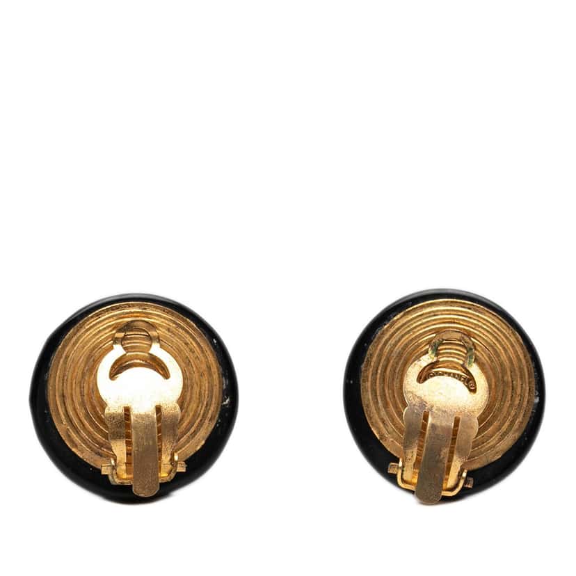 Chanel CC Resin and Gold Plated Button Clip On Earrings Black Plastic Very good condition - Back View