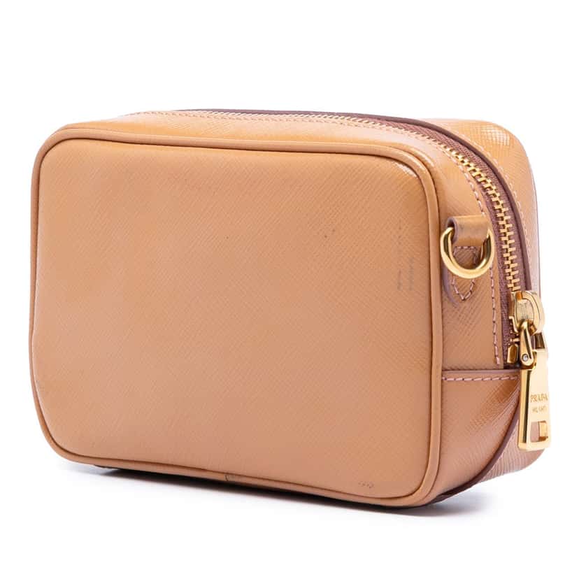 Prada Saffiano Vernice Bow Camera Bag Brown Leather Very good condition - Back View