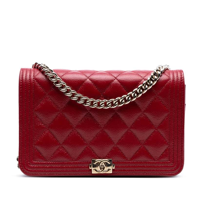 Chanel Quilted Caviar Boy Wallet on Chain Red Leather Very good condition - Front View
