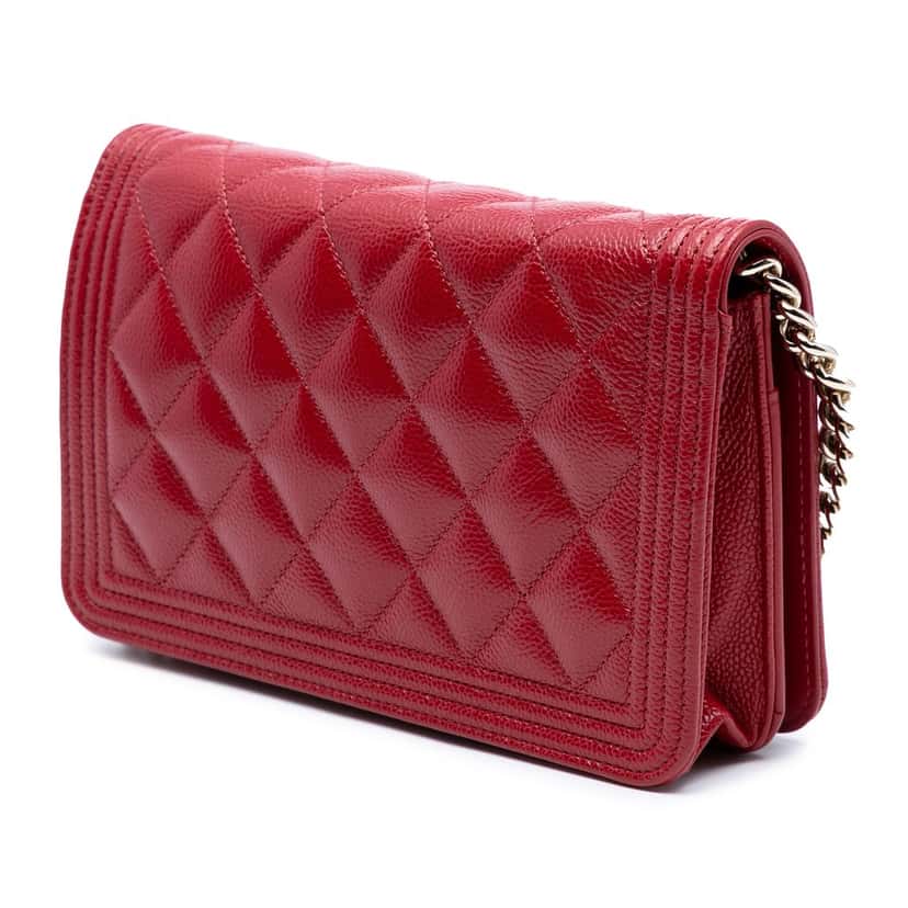 Chanel Quilted Caviar Boy Wallet on Chain Red Leather Very good condition - Back View