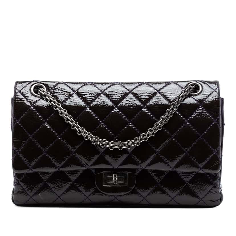 Chanel Quilted Patent Reissue 2.55 Double Flap 226 Purple Leather Very good condition - Front View