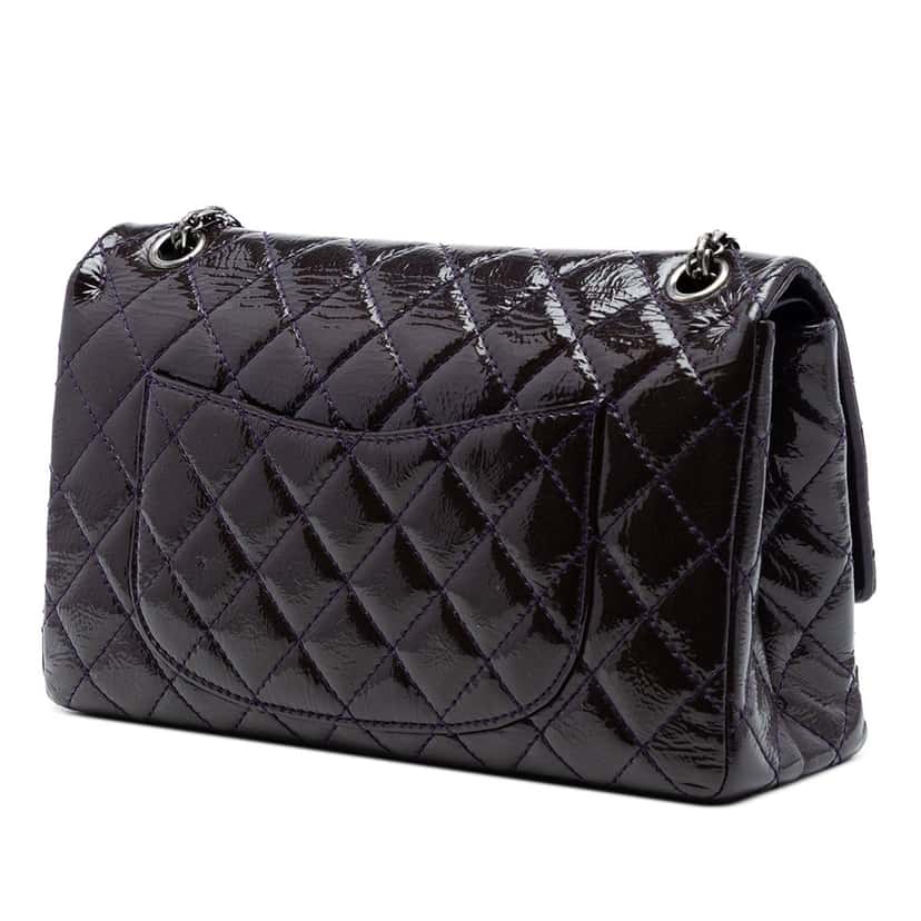 Chanel Quilted Patent Reissue 2.55 Double Flap 226 Purple Leather Very good condition - Back View