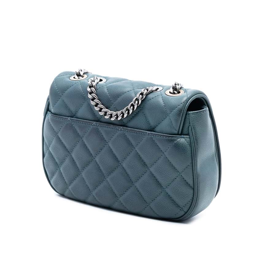 Chanel Small Quilted Caviar Casual Pocket Flap Blue Leather Very good condition - Back View