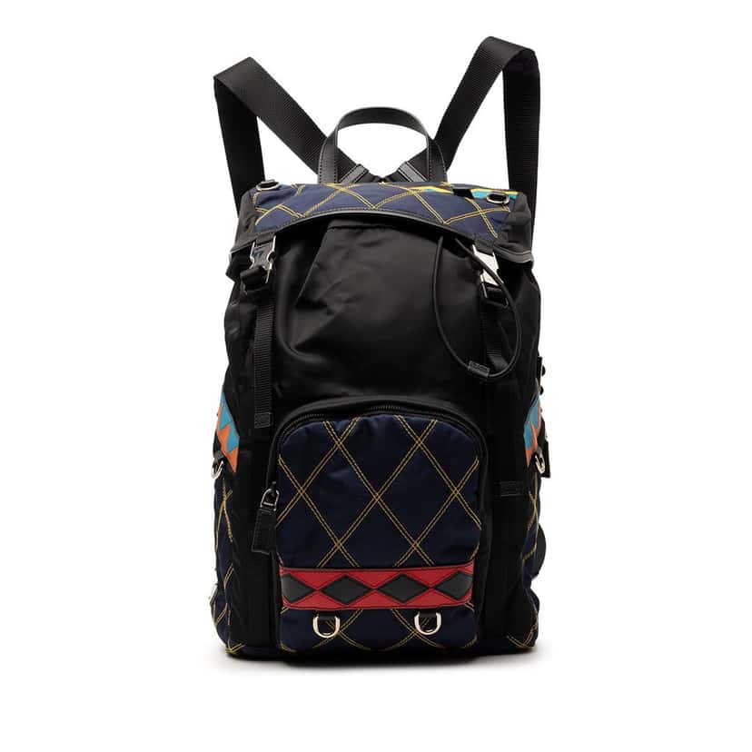 Prada Tessuto Impunturato Double Buckle Backpack Black Very good condition - Front View